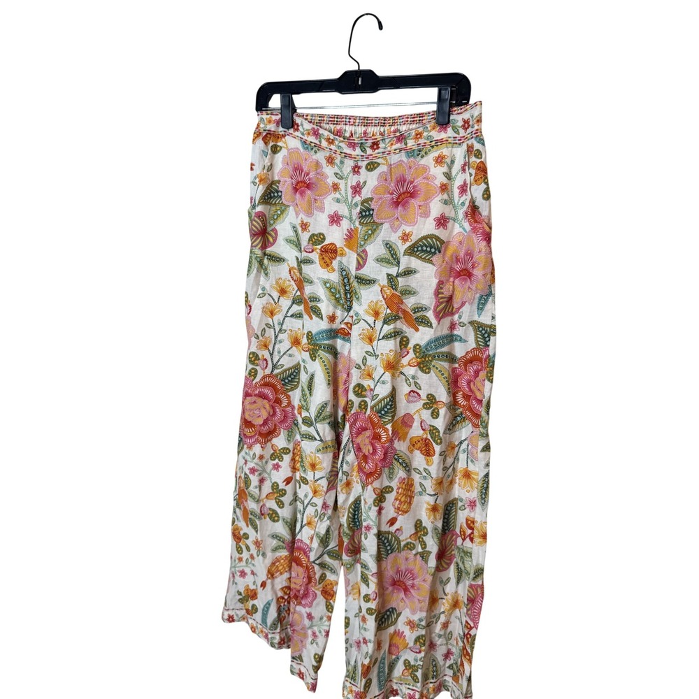 Rachel Zoe Pants Womens Medium Multicolor Floral Linen Wide Leg Pull On Casual